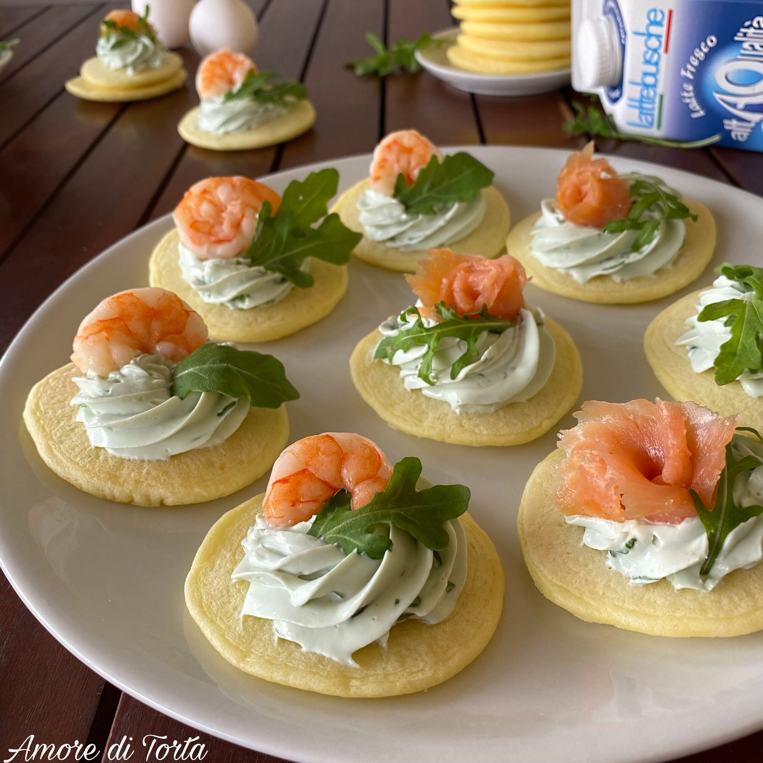 mini pancake gamberi e salmone